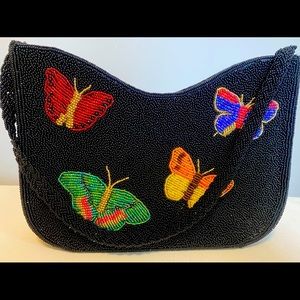 Inge Christopher Beaded Handbag - Black With Butterflies